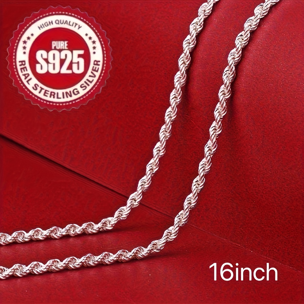 S925 Sterling Silver Twisted Rope Necklace, Vintage Design